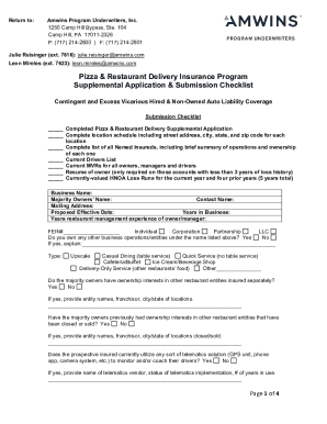 Pizza & Restaurant Delivery Insurance Supplemental Application