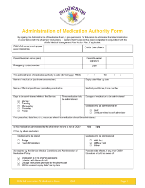 Administration of Medication Authority Form