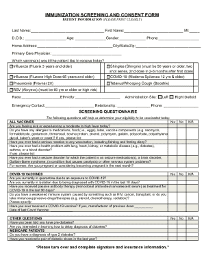 Immunization Screening and Consent Form