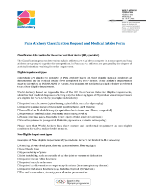 Para Archery Classification Request and Medical Intake Form