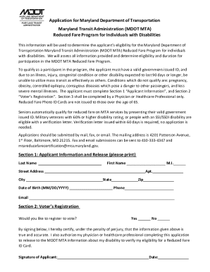 Maryland Reduced Fare Program Application