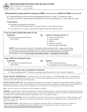 Wisconsin ID Card Application Form MV3004