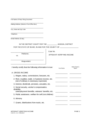 Affidavit Verifying Income