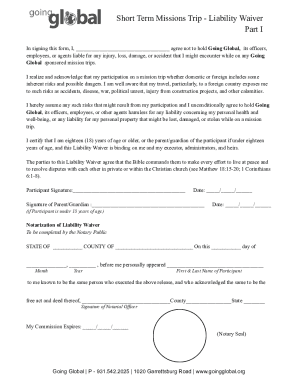 Short Term Missions Trip - Liability Waiver and Medical Release