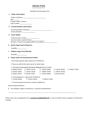 Birthday Party Booking Form