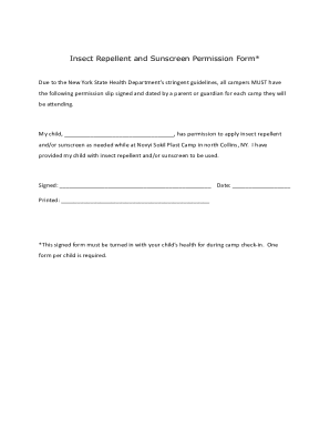 Insect Repellent and Sunscreen Permission Form