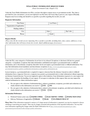 Texas Public Information Request Form
