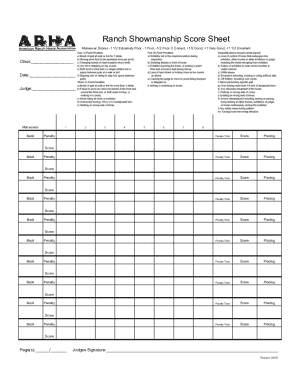 Ranch Showmanship Score Sheet