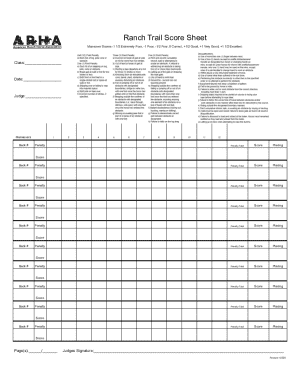 Ranch Trail Score Sheet