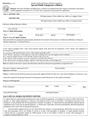 North Carolina Special Mobile Equipment Affidavit