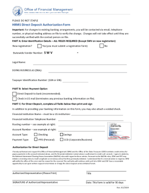 HRMS Direct Deposit Authorization Form