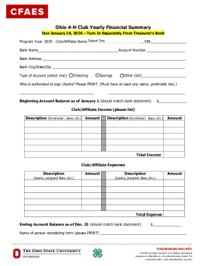 Ohio 4-H Club Yearly Financial Summary