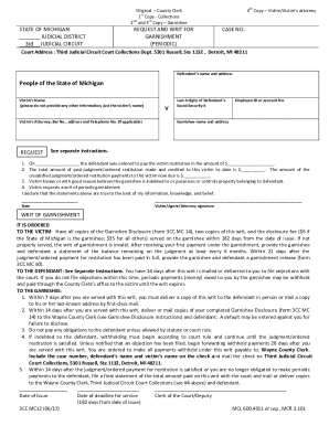 Michigan Periodic Garnishment Request and Writ