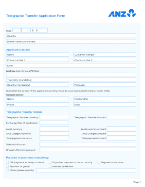 Telegraphic Transfer Application Form
