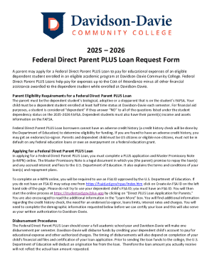Federal Direct Parent PLUS Loan Request Form