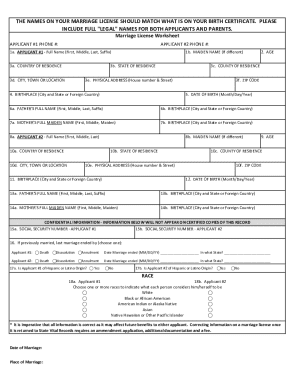 Marriage License Application Form