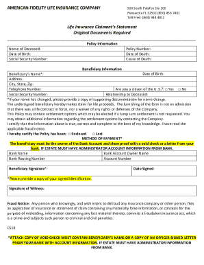 Life Insurance Claimant’s Statement