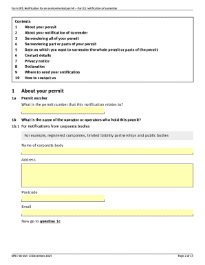 UK Environmental Permit Surrender Form E1