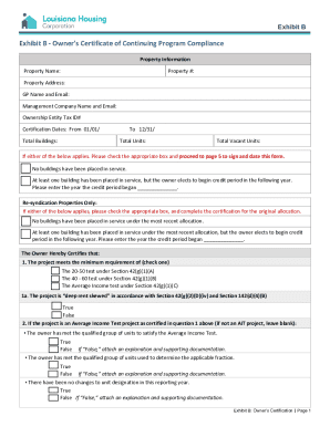 Owner's Certificate of Continuing Program Compliance