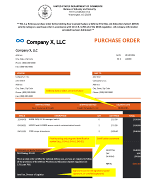 US Defense Priorities Purchase Order