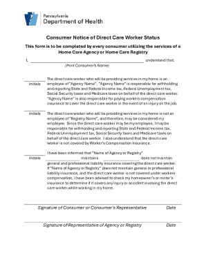 Consumer Notice of Direct Care Worker Status