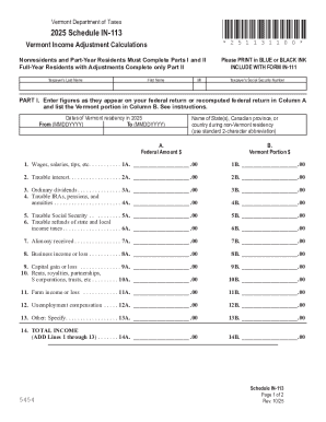 Vermont Income Adjustment Form