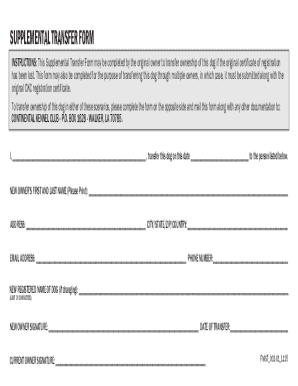Supplemental Transfer Form for Dog Ownership