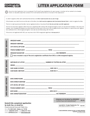 Continental Kennel Club Litter Application Form