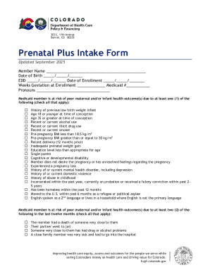 Prenatal Plus Intake Form