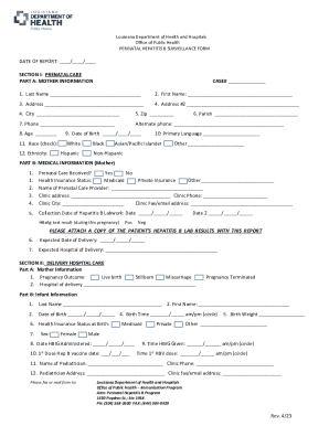 Louisiana Perinatal Hepatitis B Surveillance Form