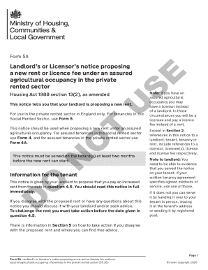Form 5A Landlord’s Notice for Rent Increase