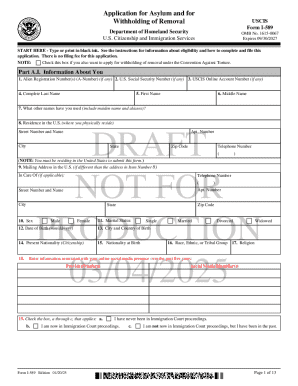 USCIS Form I-589 Application for Asylum and Withholding of Removal