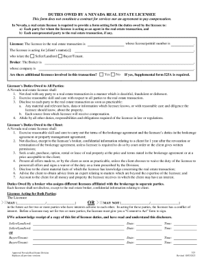Nevada Real Estate Licensee Duties Form