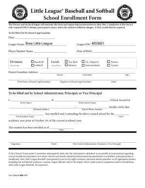 Little League School Enrollment Form