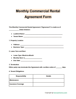 Monthly Commercial Rental Agreement Form