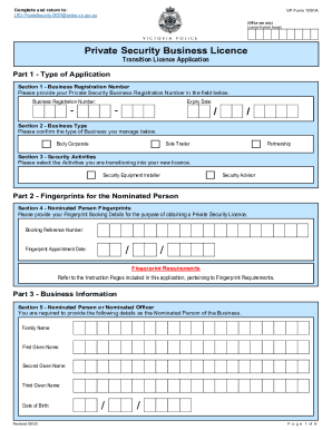 Private Security Business Licence Transition Application