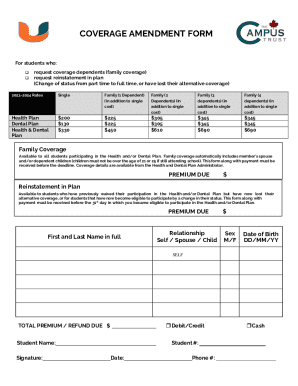 Coverage Amendment Form