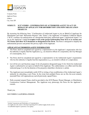 Confirmation of Authorized Agent for SCE Projects