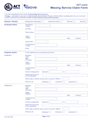 ACT Leave Missing Service Claim Form