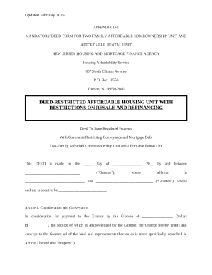New Jersey Deed Restricted Affordable Housing Form