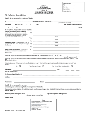 Coronial Certificate Form 30A TB
