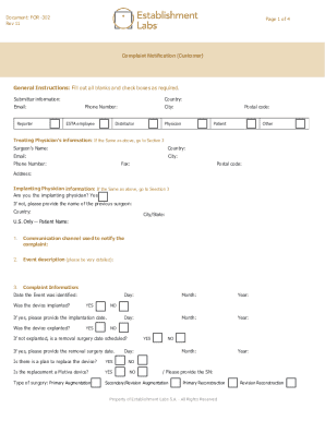 FOR-302 Complaint Notification Form