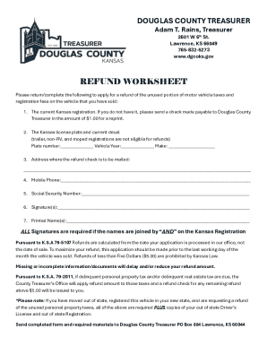 Kansas Motor Vehicle Tax Refund Application