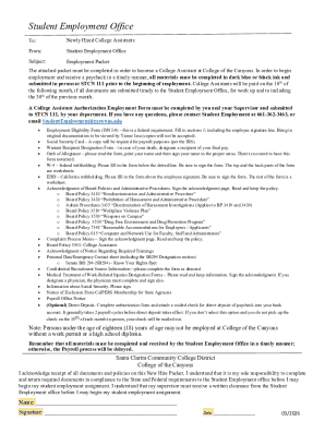 College Assistant Employment Packet