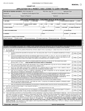 Pennsylvania License to Carry Firearms Application