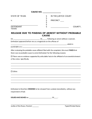 Texas Release Due to Finding of Arrest Without Probable Cause