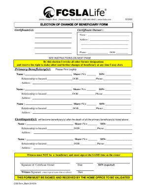 Election of Change of Beneficiary Form