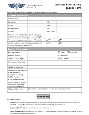 Industrial Land Leasing Enquiry Form