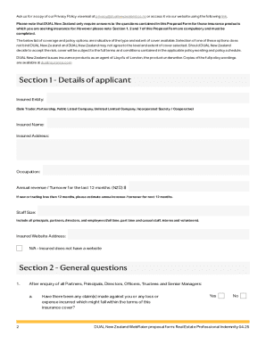 DUAL New Zealand Real Estate Professional Indemnity Proposal Form