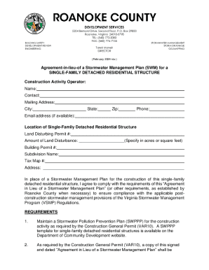 Agreement in Lieu of Stormwater Management Plan